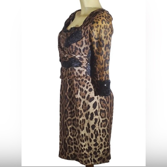 Dolce & Gabbana Leopard Print Silk Dress IT 44 US 8 Lace Sequin Cocktail Italy - Picture 3 of 7